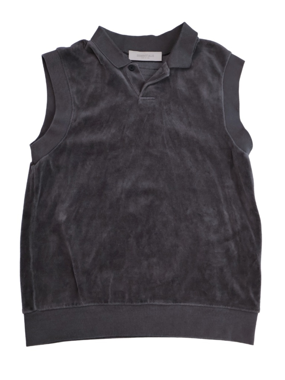Fear of God Essentials Velour Sleeveless Polo Womens Small Iron Gray Sweatshirt